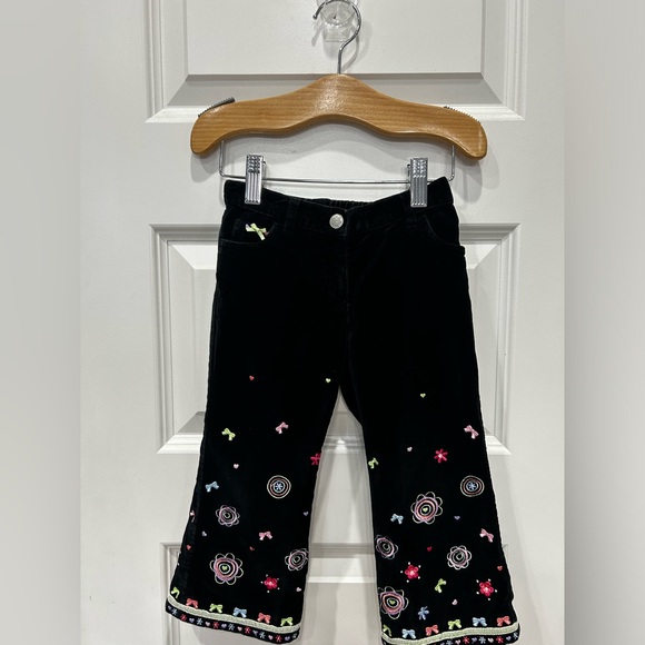 vintage kids clothe Other - VINTAGE 100% Cotton Tablots Kids Velvet Black Floral Embroidery Pants 90’s